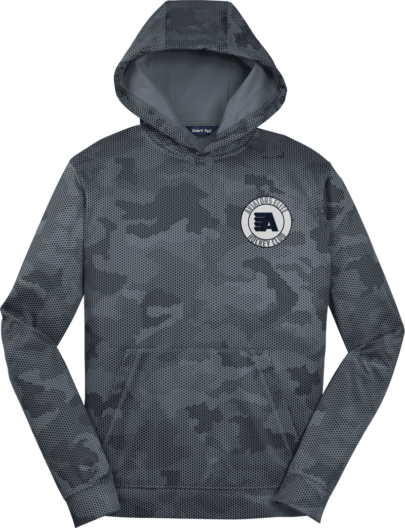 Aspen Aviators Youth Sport-Wick CamoHex Fleece Hooded Pullover